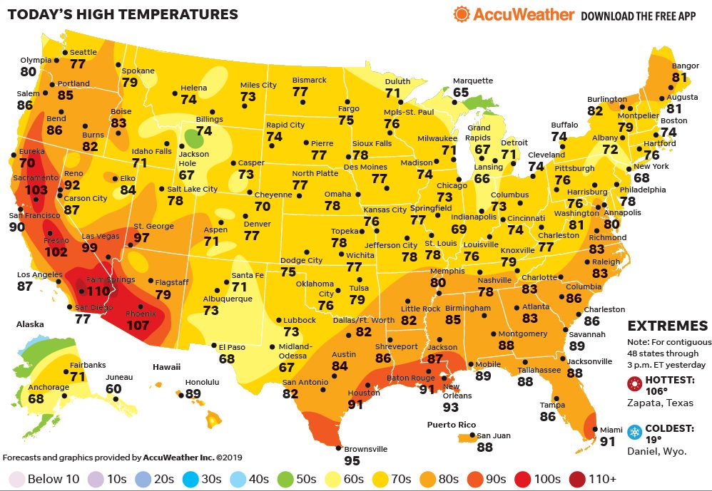 Usa Today Weather Map Temperatures | Kinderzimmer 2018