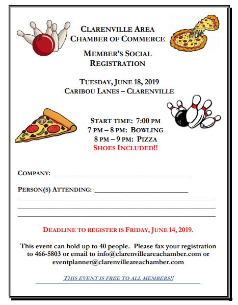 Who doesn't enjoy pizza and bowling? The Clarenville Area Chamber will be hosting their Annual Member Social at Caribou Lanes on June 18th! We hope to see you there! #membersocial #CACC #freeformembers #register