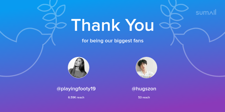 Our biggest fans this week: playingfooty19, hugszon. Thank you! via sumall.com/thankyou?utm_s…