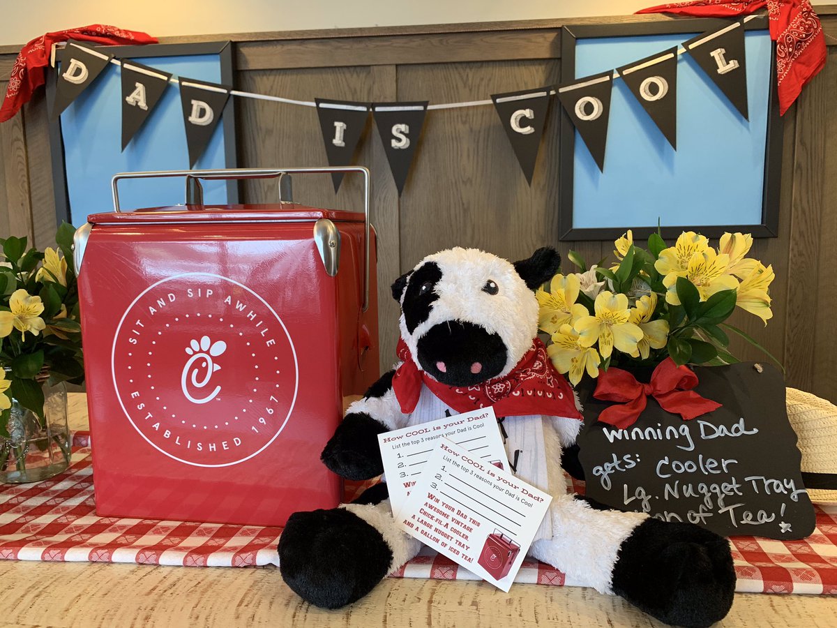 cfaclemmons's tweet photo. Father’s Day is coming up!  Stop by the restaurant and enter your Dad to win our prize pack!  Random winner will be drawn on Friday, June 14th and prize must be picked up from Chick-fil-A Clemmons.  #celebratedad #dadsarecool https://t.co/1Lyf4JGh4e