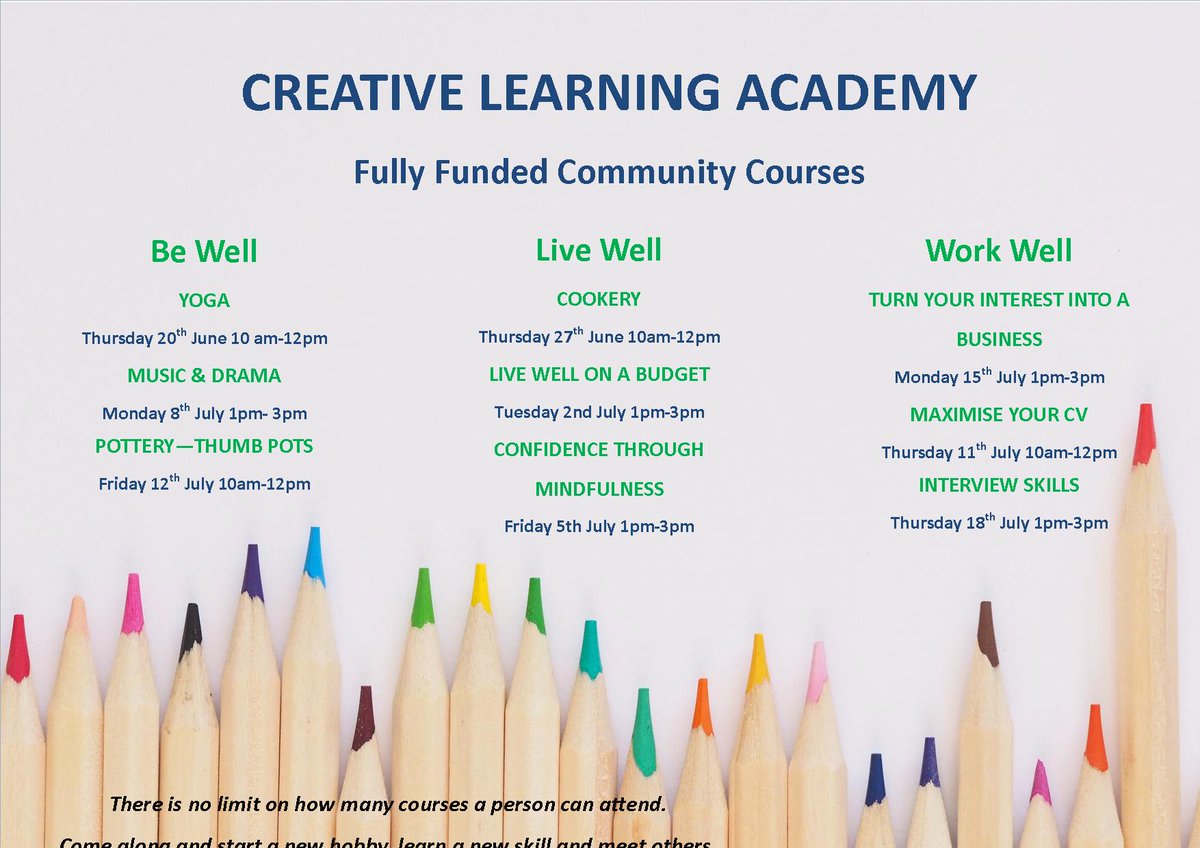 LiveWellRush's tweet photo. We still have space on all of our Creative Learning Academy courses! Please feel free to message to ask for more information, or enroll on any of the courses. https://t.co/6nAkpl1FMo