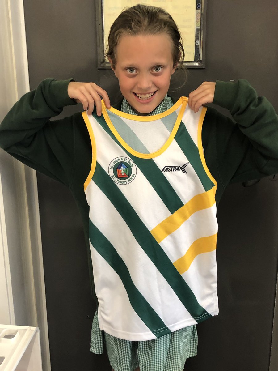Ruby won a competition to have her design for a school athletics kit made! How good does it look! #sjsbpe @StJosephStBede
