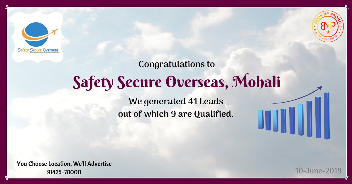 BookMyPromo's tweet photo. A Big Congratulations to Safety Secure Overseas for Getting 9 Qualified Leads in Just One Day.
#BookMyPromo #DigitalMarketing #LeadGeneration #SocialMediaReputation https://t.co/tU4GDULFTu