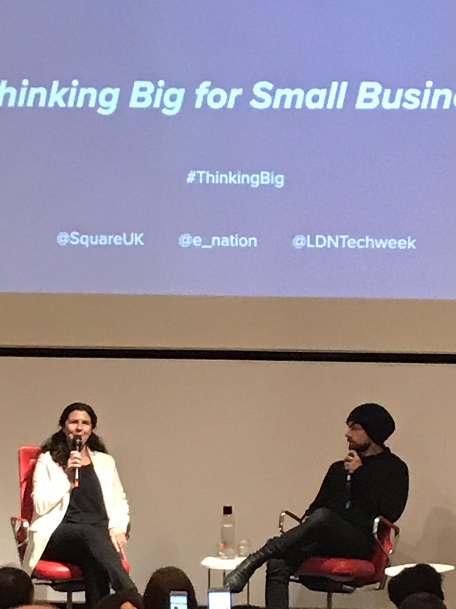 Excited to be here  listening to <a href="/emmaljones/">Emma Jones</a> <a href="/e_nation/">Enterprise Nation</a> interviewing THE JACK DORSEY <a href="/SquareUK/">Square UK</a> about how he started the company. #thinkingbig