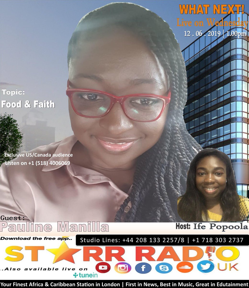 WhatzNext3's tweet photo. Tune in to @WhatzNext3 on @Starradiouk this week we will be discussing food and faith with Pauline Manilla https://t.co/lRs2Sva0rt