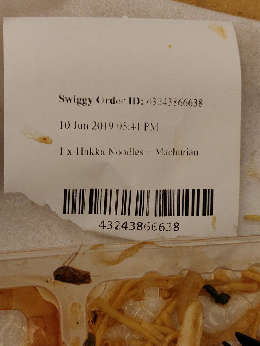 IamSid027's tweet photo. Got a bug in the food delivered by swiggy.
Is this the quality of restaurants you have onboard.. truly disgusting..
Order from 'Noodle Shoodle' Sohna road, ggn. 
@swiggy_in @SwiggyCare
What r u gonna do about it? https://t.co/Pp3VpaJ1Ti