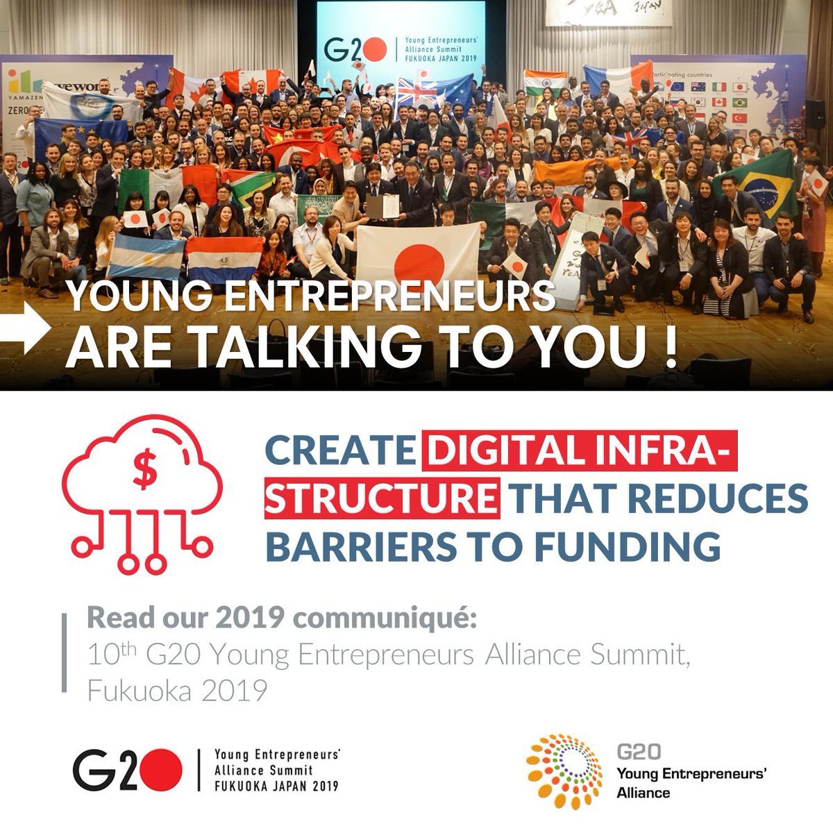 <a href="/mauriciomacri/">Mauricio Macri</a> listen to the global voice of young entrepreneurs:
The G20 Young Entrepreneurs' Alliance calls upon #G20 to support cross border mobility of young entrepreneurs. REad our communiqué: bit.ly/2Wk3y13 
#G20YEA #B20 #SDG #G20Japan <a href="/g20org/">G20 United States</a> <a href="/UNAJE/">UNAJE</a> <a href="/camejoven/">CAME Joven</a>