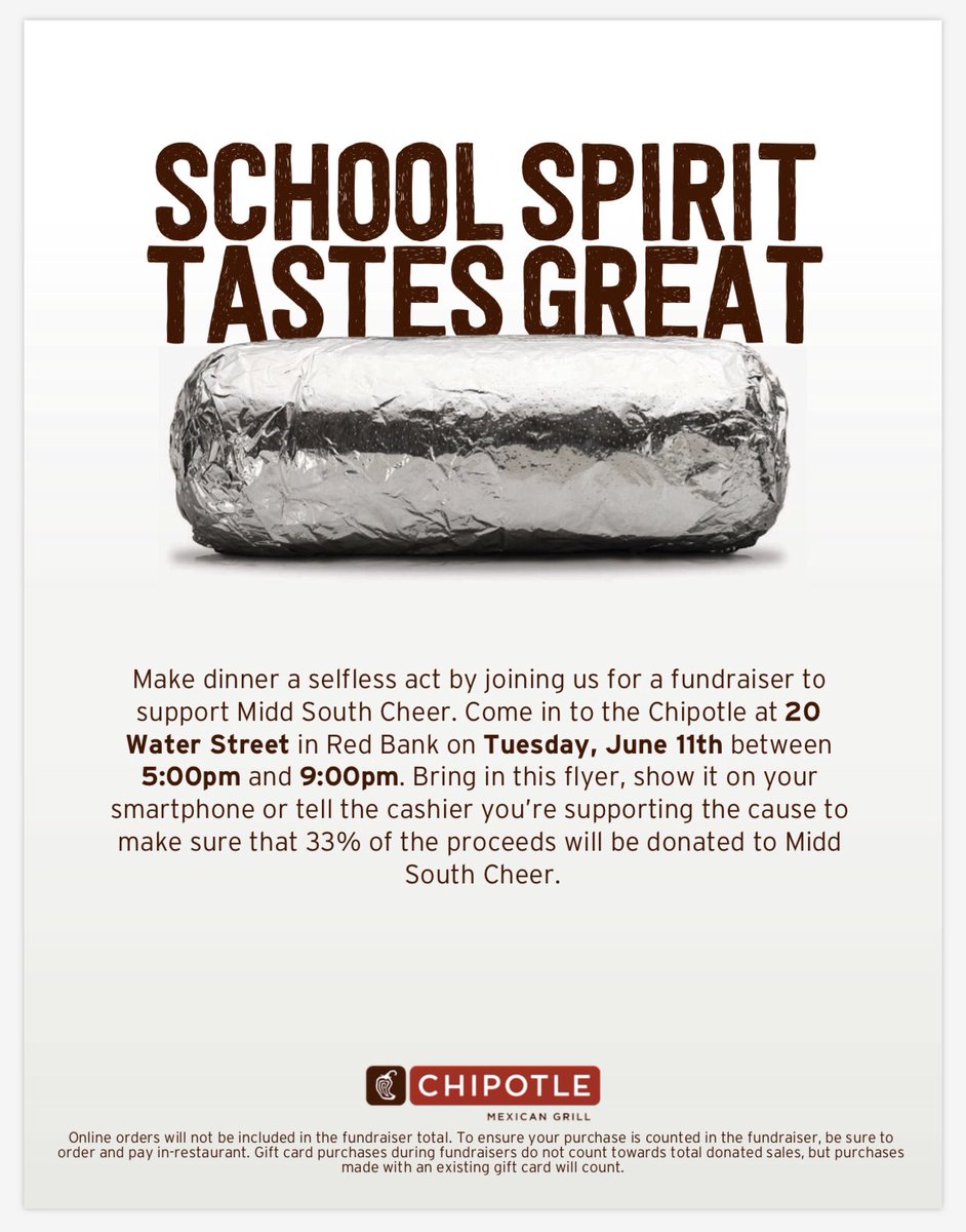 please support MHSS cheer tomorrow at Chipotle Red bank 5-9!