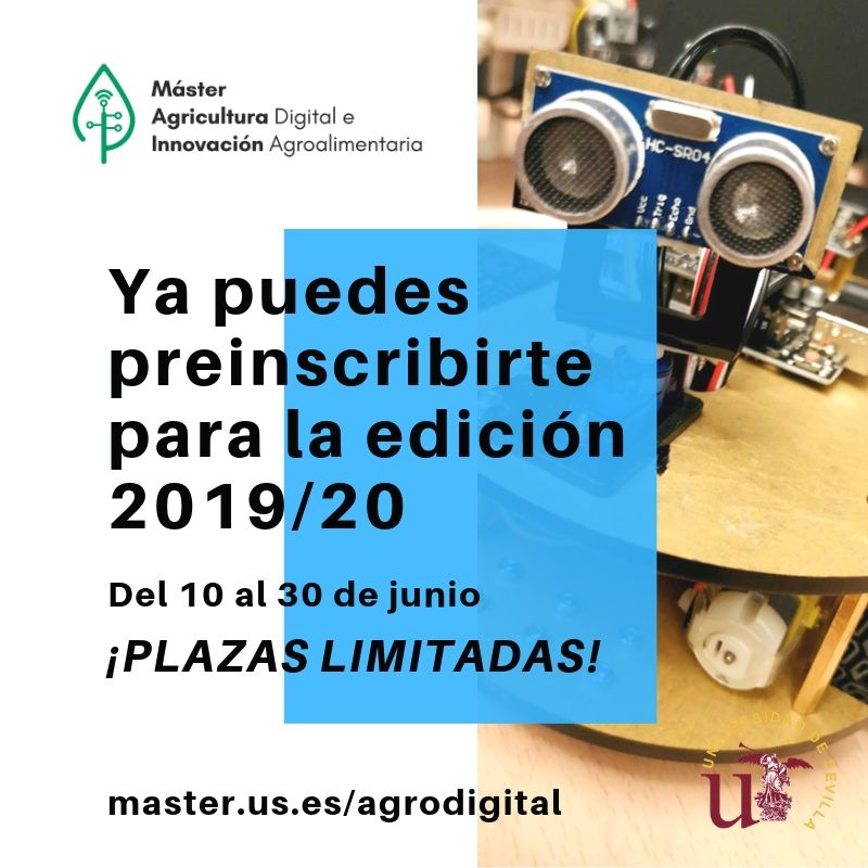 Agrodigital_us's tweet photo. 📣 Preinscríbete ya para la segunda edición del Máster en Agricultura Digital e Innovación Agroalimentaria de la @unisevilla. Amplía tu formación con las competencias clave para la agricultura digital y de precisión 🛰️🌿💻.

INSCRÍBETE ➡️ https://t.co/wmK2P9p1ma https://t.co/ESnXHdyV5m