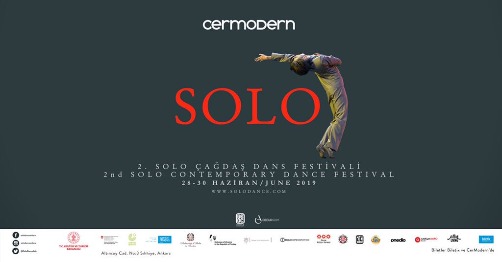 Çağdaş/Kavramsal dans alanında bireysel hareket üzerine farklı bir bakış sunmayı amaçlayan Uluslararası Solo Çağdaş Dans Festivali bu yıl ikinci kez 28-30 Haziran tarihlerinde CerModern’de... 
#soloçağdaşdansfestivali 
#solocontemporarydancefestival
