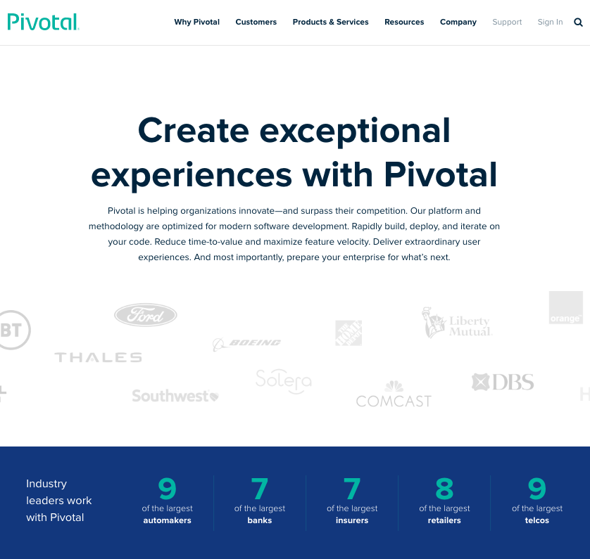 rseroter's tweet photo. I'm often asked how we have so many vocal customers, even when some competitors claim to have more overall.

The reason? @pivotal customers get to production. And faster than anyone else.

Smart companies buy outcomes, not software. We just happen to have the best software too ;) https://t.co/b1JBptmZUu