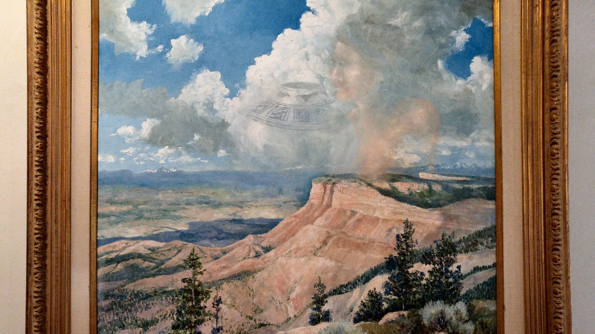 Curious painting in the entrance to the museum at #MesaVerdeNationalPark - Wondering if anyone else caught this during our trips there with <a href="/Grimerica/">Grimerica - Darren</a>'s #CAC19? Pueblo/Navajo connections with a #UFO? Ancient "Sky People" visiting? Secrets Hidden in Plain Site