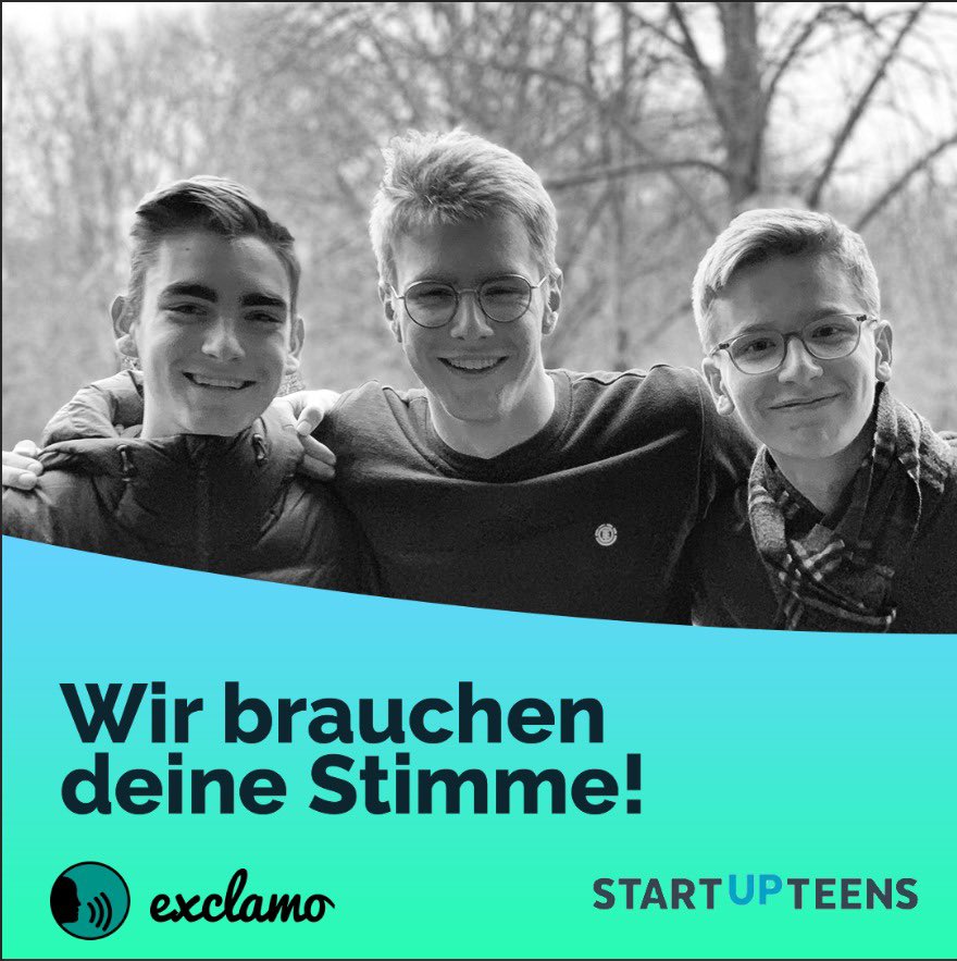 Um bei <a href="/STARTUPTEENS/">STARTUP TEENS</a> ins Finale zu kommen, brauchen wir eure Hilfe! 
Es gibt ein Online-Voting und nur die besten beiden Teams pro Kategorie qualifizieren sich fürs Finale! Bitte Nehmt euch zwei Minuten und stimmt für uns: startupteens.de/user/login
