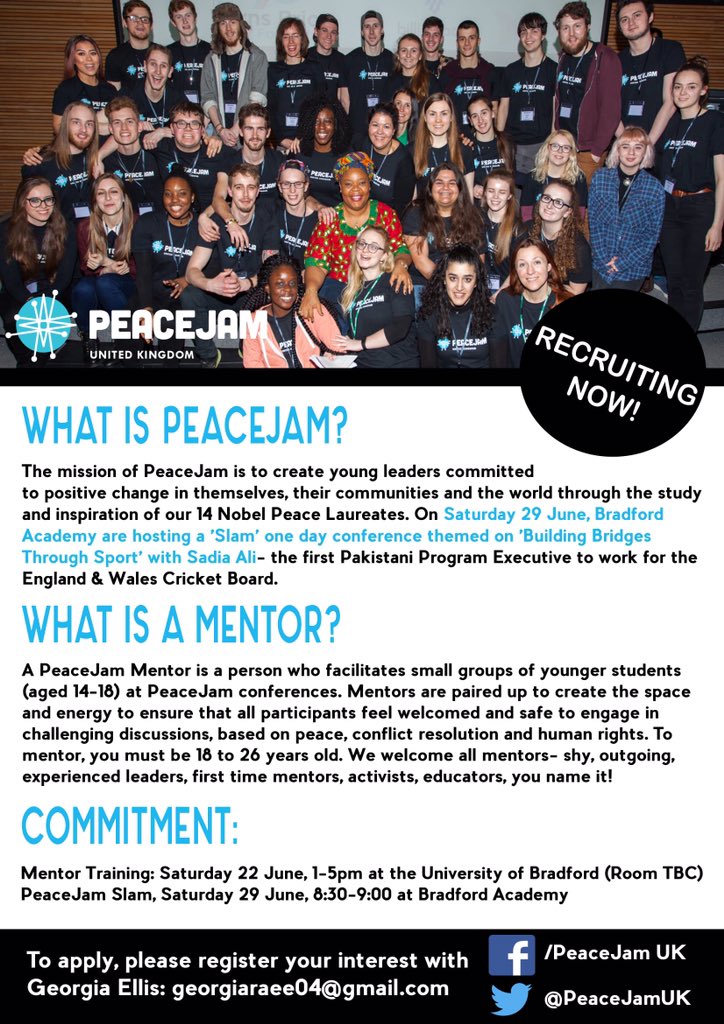 Passionate about #peace, #equality and #diversity? Passionate about making a difference in the world and inspiring others to do the same?  

PeaceJam are recruiting #volunteer mentors for the upcoming #event on 29th June!