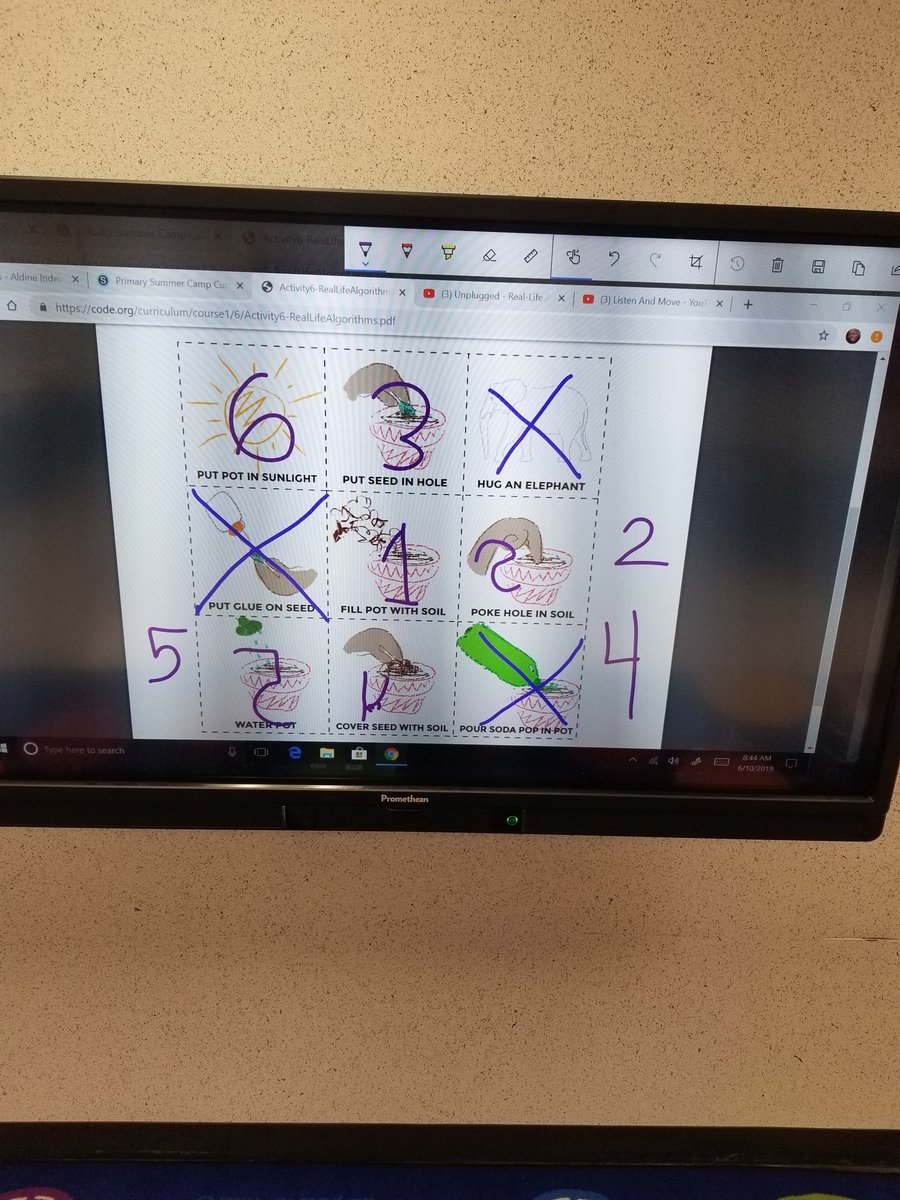 Good morning!!! We are discussing "algorithms" today on how to plant a seed!! Algorithm for Prek/K?? Absolutely!!! Our scholars can handle it!! Students (as a class) chose the order of the steps, as well as, which steps didn't belong.   @AISD_SummerCamp @GriggsPk