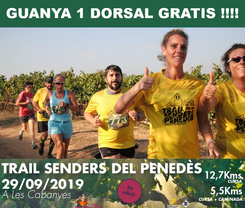 esportistesCAT's tweet photo. #SORTEIG de 1 DORSAL GRATIS per la cursa de muntanya TRAIL SENDERS DEL PENEDES !!! @cursescabanyes 

1.- Fes RT i segueix-nos
 
2.- Etiqueta algun amic que li agradi córrer !!!
 
Teniu fins el proper 17 de juny per participar! https://t.co/PHGtlvTOKu