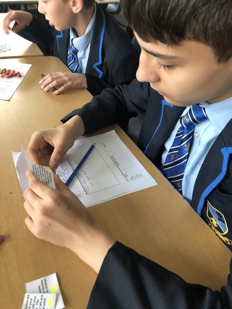 GeographyLCA's tweet photo. A great game of population geography from 8bg3. Students used smarties as their population makeup and took it in turns to take a chance card to see which factors changed their population and how!  @LincolnCastleAc https://t.co/OLgNtWz9l3