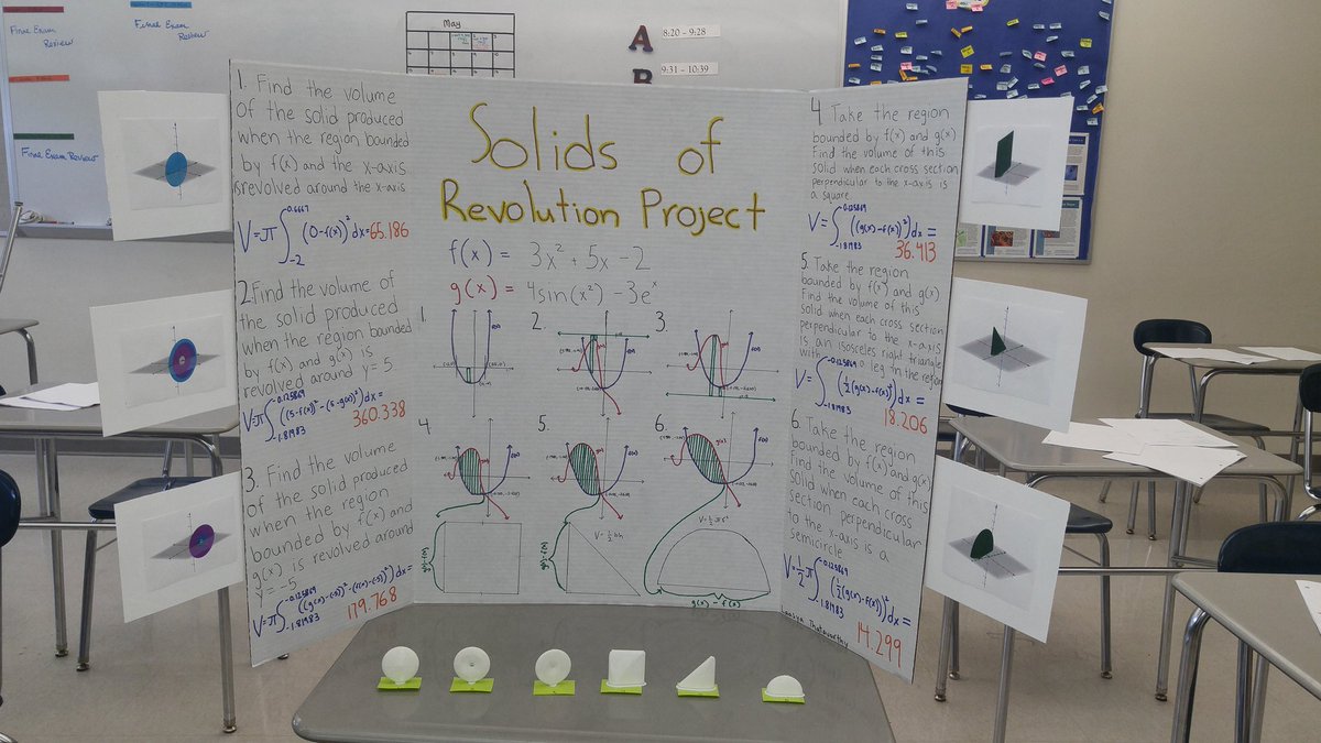 jlwiczer's tweet image. AP Calculus solids of revolution and solids with known cross-sections final projects!