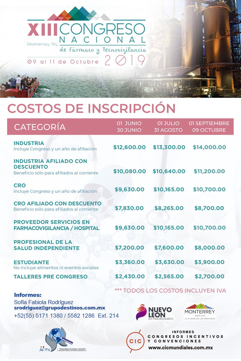 AMFV_Ofic's tweet image. Acompáñanos en el XIII Congreso Nacional de Fármaco y Tecnovigilancia ¡Aprovecha el costo de inscripción de Junio!

+Información: tinyurl.com/y2qpfavs

#AMFV #Monterrey #MSMilenium