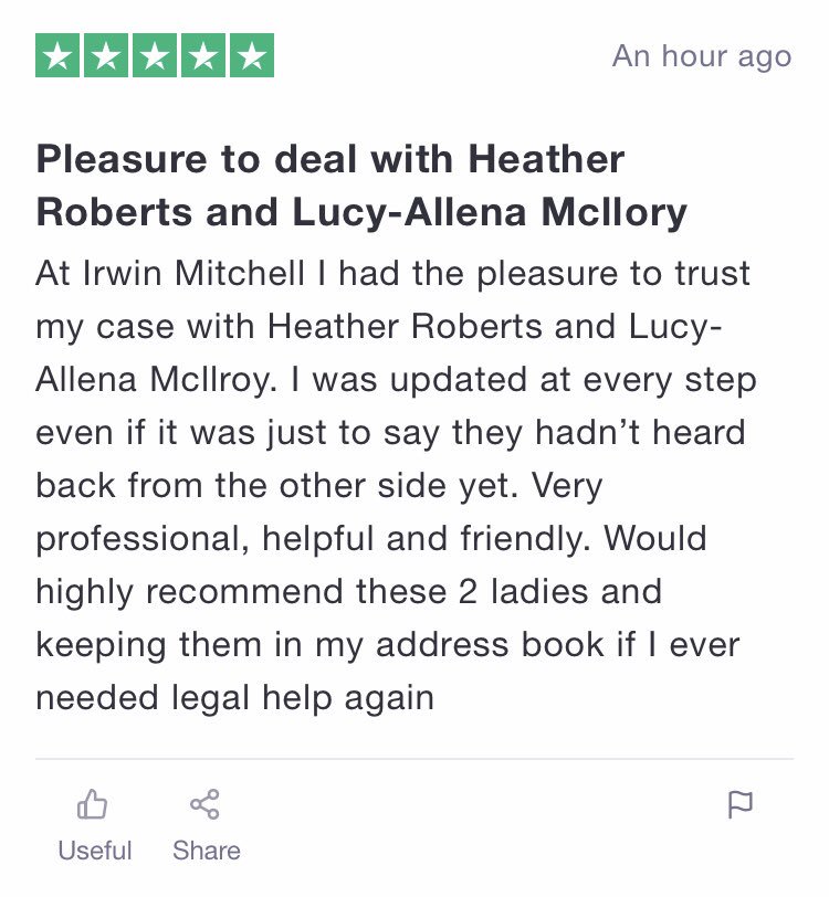 HevRobDisputes's tweet photo. What a lovely review for @LucyMcIlroy and myself today on #trustpilot #dreamteam #happyclients #manted https://t.co/IYwURKvIDe