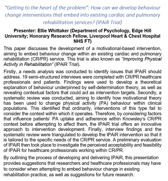 elliewhitt's tweet photo. After 3 years in the development, I'm looking forward to attempting to present my entire PhD in 15 minutes at the @LJMUPHI symposium next month! Abstract here:

#selfdeterminationtheory #interventiondevelopment #rehabilitation #behaviourchange

@EdgeHill_Psych @ehu_pgmi @LHCHFT https://t.co/MYlRZwXN8j