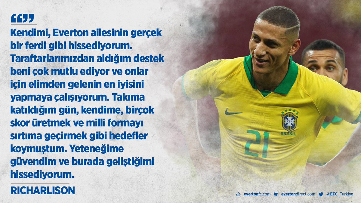 🇧🇷 | Milli forma ile çıktığı son iki maçta attığı iki gol ile alkış toplayan Brezilyalı hücumcumuz <a href="/richarlison97/">Richarlison Andrade</a>, kulübümüzde olmaktan duyduğu mutluluğu paylaştı.

#EFC ⤵️