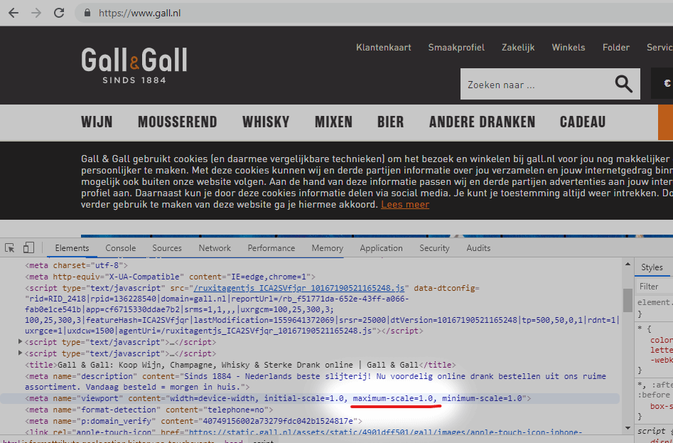 TomDeGebruiker's tweet photo. Net geholpen door een heel aardige (en wat oudere) werknemer van Gall &amp; Gall. De whiskey die ik zocht stond op https://t.co/qYE7fwBrIF, die ik op mijn telefoon had geopend. Het eerste dat de man probeert is inzoomen maar dat is helaas niet toegestaan op deze site. https://t.co/wJIoArENTJ