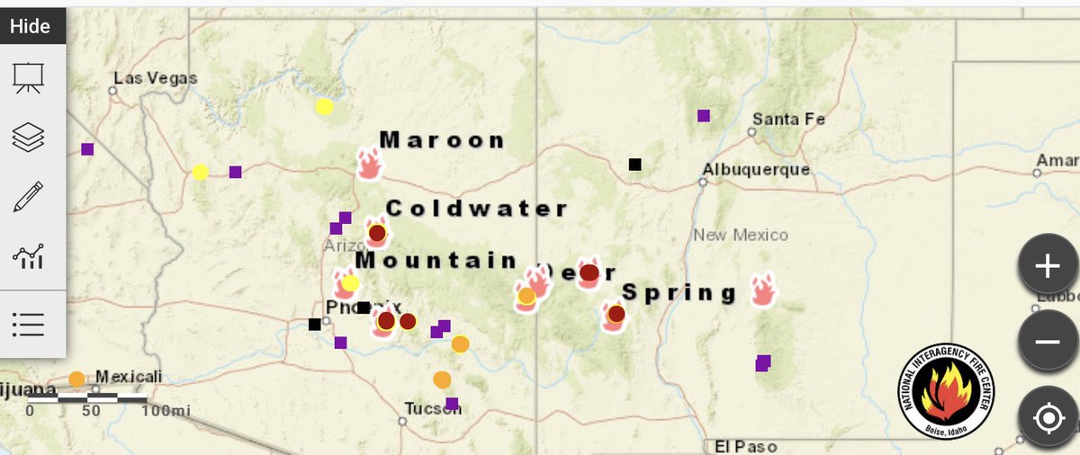 🔥🔥 Busy in Arizona and New Mexico. Here is the #EnterpriseGeospatialPortal (powered by #Intterra) screenshot: maps.nwcg.gov/sa/#/%3F/38.93… #AZFire #NMFire #wildfire #MaroonFire #ColdwaterFire #MountainFire #WoodburyFire #DeerFire #SpringFire #RoaringFire #ElkFire #LoneMountainFire