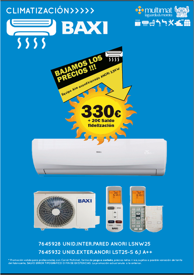 Multimat_LM's tweet photo. Aire acondicionado ANORI de BAXI,   Alta gama, termostato en el mando, 20 dB funcion nocturna  https://t.co/rgPzhrJoej https://t.co/ZUcyRdI8Sc