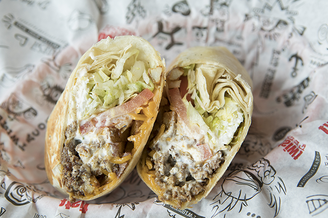 twistedfresh1's tweet photo. Weekly Special ~ Beef &amp; Potato Burrito
Seasoned ground beef with roasted potatoes and onions, 
topped with cheddar cheese, lettuce, tomato, and our yummy garlic crema. Served as a wrap, pressed on our panini grill, with your choice of side. $9.00 #Burritos #lunch #special https://t.co/NE2C9hE4Gl
