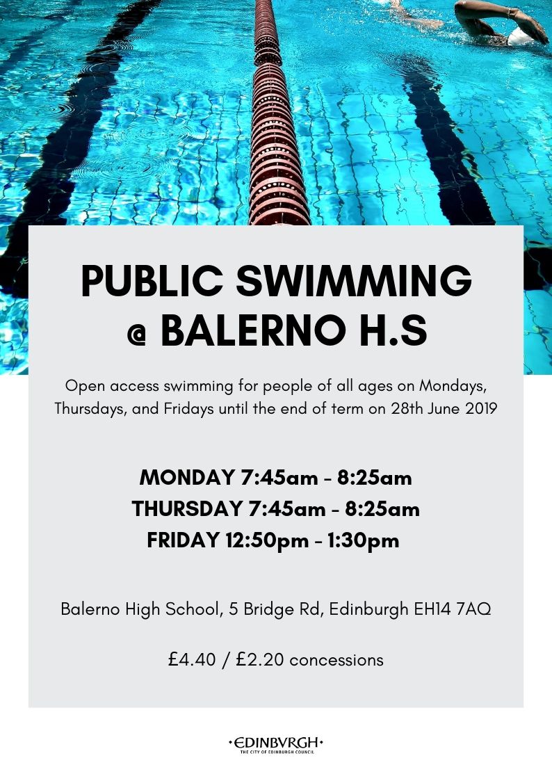 Public swim times for <a href="/BalernoHS/">Balerno High School</a> this June have been released by <a href="/Edinburgh_CC/">The City of Edinburgh Council</a>.