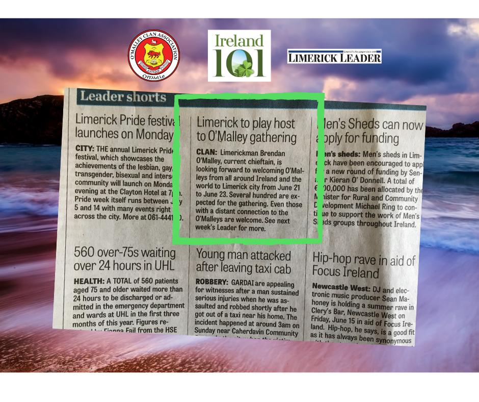ireland101com's tweet photo. @Limerick_Leader we're excited! #omalleygathering in lovely Limerick this June. https://t.co/FYaOYrgaRL