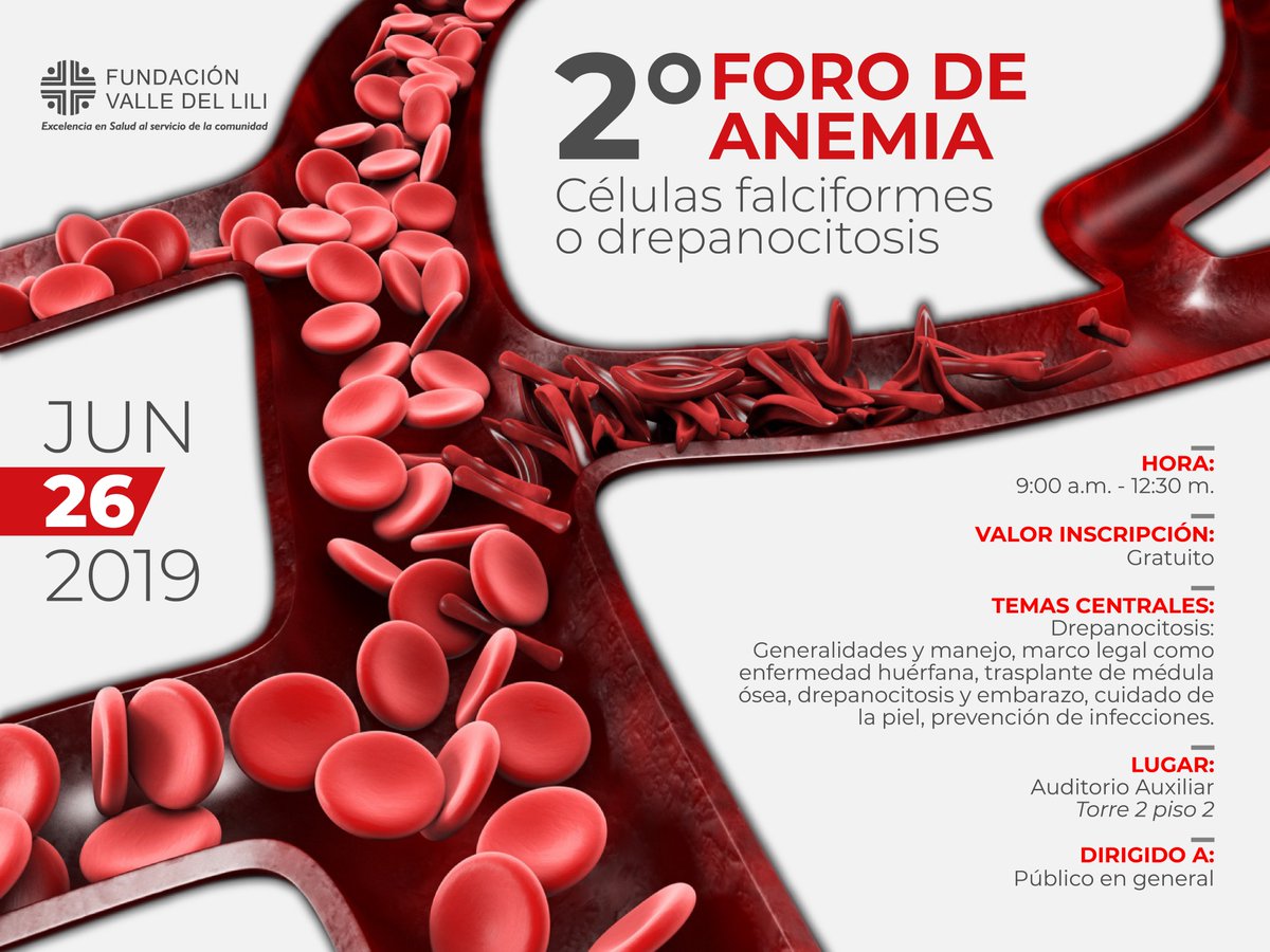 FVLCali's tweet photo. Asiste al 2° Foro de Anemia (Células Falciformes o Depranocitosis) que se llevará a cabo 26 de junio en la Fundación Valle del Lili. Esta actividad es dirigida a toda la comunidad, sin previa inscripción https://t.co/OERawppmCq