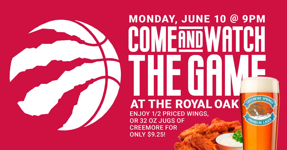CentrepointeOak's tweet photo. Catch the Raptors game, tonight at 9pm, and enjoy our Monday special of HALF-PRICED WINGS or 32 oz jugs of Creemore for only $9.25 each! #MeetMeAtTheOak https://t.co/32ljUdzc7W