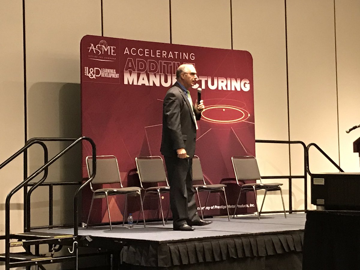 DebHolton's tweet photo. Qualification and certification were a key factor for GE bringing #AdditiveManufacturing internal and building competencies. Greg Morris @ASMEdotorg #AMForum #RealizeLIVE https://t.co/NOKgvKa186