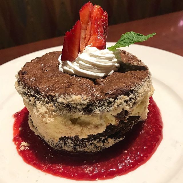Need an idea for dessert? The Blackout Cake is a gooey chocolate fudge cake with vanilla ice cream, chocolate sauce, caramel sauce, and whipped cream! Come on in today to give this cake a try!