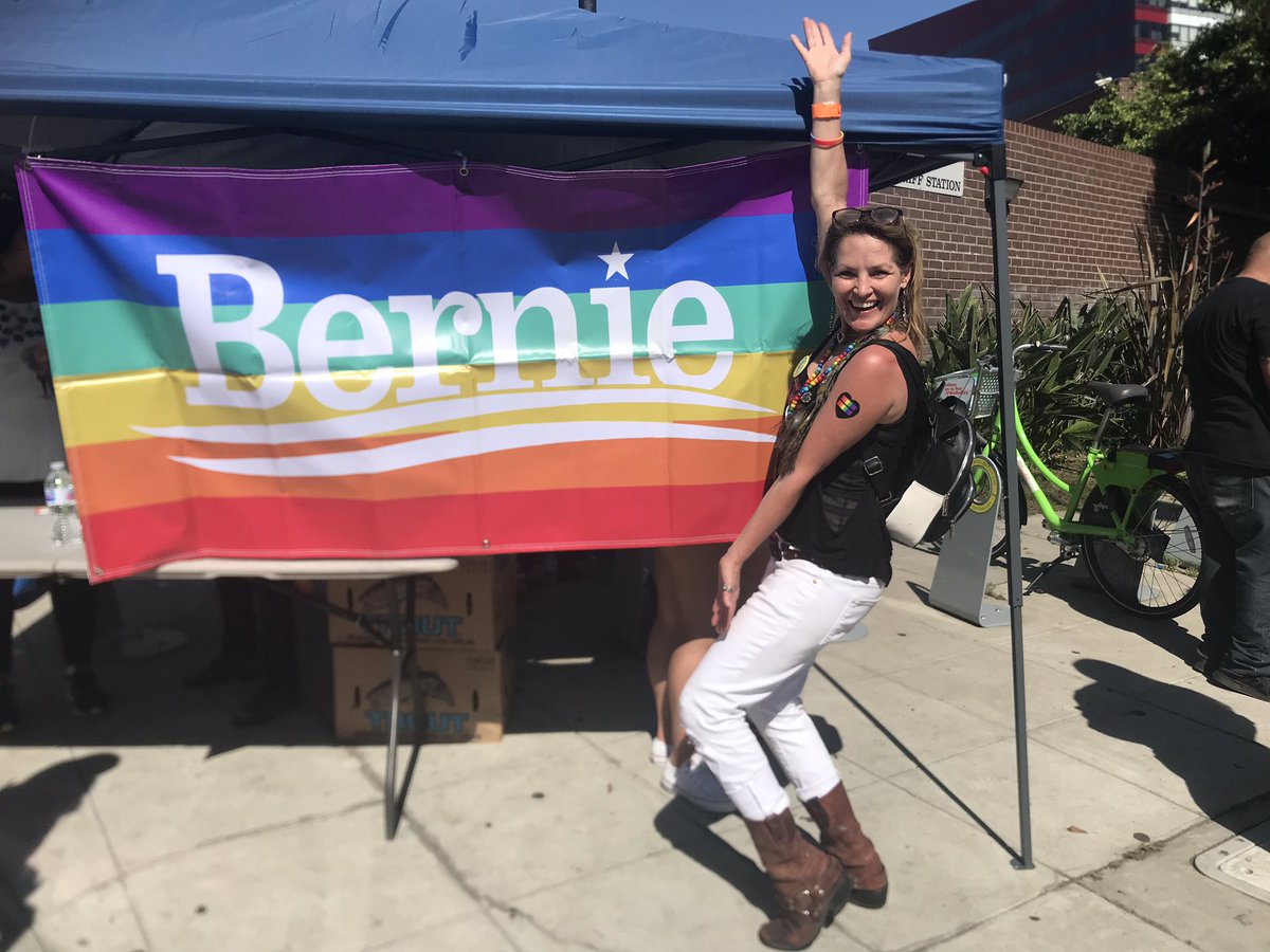 MsEddieD's tweet photo. Best #LaPride ever! Bernie Sanders Pride in full effect! #Bernie2020 #JustUnite #BigBernie swamped #SelfieLine #BernieLoveWave https://t.co/ns2zL0ydk5