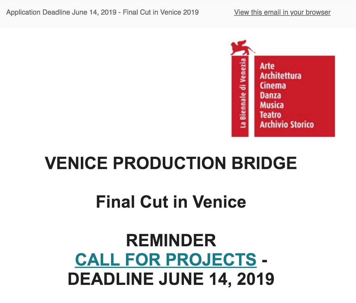 luckymatrixlda's tweet photo. VENICE PRODUCTION BRIDGE: The Festival’s purpose is to provide concrete assistance in the completion of #films from #Africa and from #Iraq , #Jordan, #Lebanon, #Palestine and #Syrian : https://t.co/xSnortW19O
#luckymatrix #Lisbon #prodco #film #cinema #financing https://t.co/grkj7DC6BO