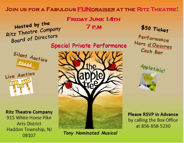 Ritztheatreco's tweet image. From the creative minds of our Board of Directors comes quite the fabulous "FUNdraiser"!

Join us this Friday night for a "Bite of the Apple," a special fundraising event with tons of perks and prizes for guests, including a private performance of #TheAppleTree! RSVP ASAP!