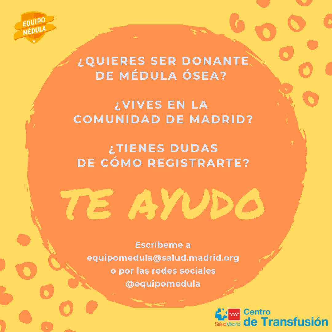 EquipoMedula's tweet photo. 🏃‍♂️¿Quieres ser donante de #médula #ósea? 🏃‍♀️

¿Vives en la @ComunidadMadrid ? ✌️

🤷‍♀️🤷‍♂️¿Tienes dudas de cómo registrarte?

✴️✴️✴️TE AYUDO✴️✴️✴️

💌Escríbeme a equipomedula@salud.madrid.org o por las redes sociales @equipomedula 💪 https://t.co/kDQMZU40JB