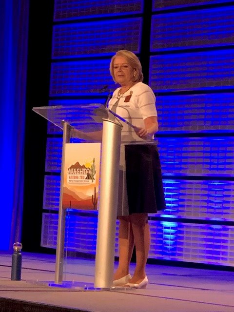 CarlosUDOT's tweet photo. Arizona Senate President Karen Fann spoke during the opening session of this week's WASHTO Conference. She is a highway contractor, so she understands what we do, and more importantly, why we do it. Thank you for sharing your thoughts with us, President! #WASHTO2019 #AZWASHTO https://t.co/hs7iaq85lP