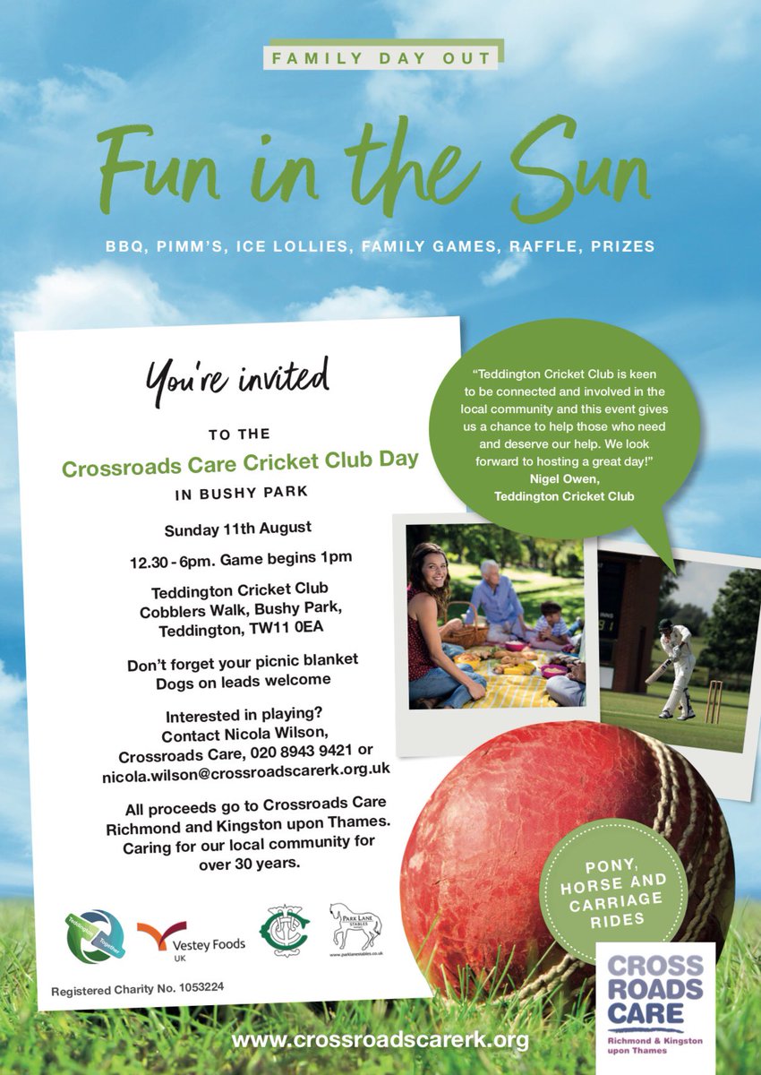 TeddingtonC's tweet image. Another great family event in Teddington supporting a very worthwhile charity called Crossroads Care who provide respite for Carers taking place at Teddington Cricket Club.@XroadsRandK @TeddingtonCC @TeddingtonLoves @Teddington_Town @TLTeddington @The_Local_Card @RichmondComLink