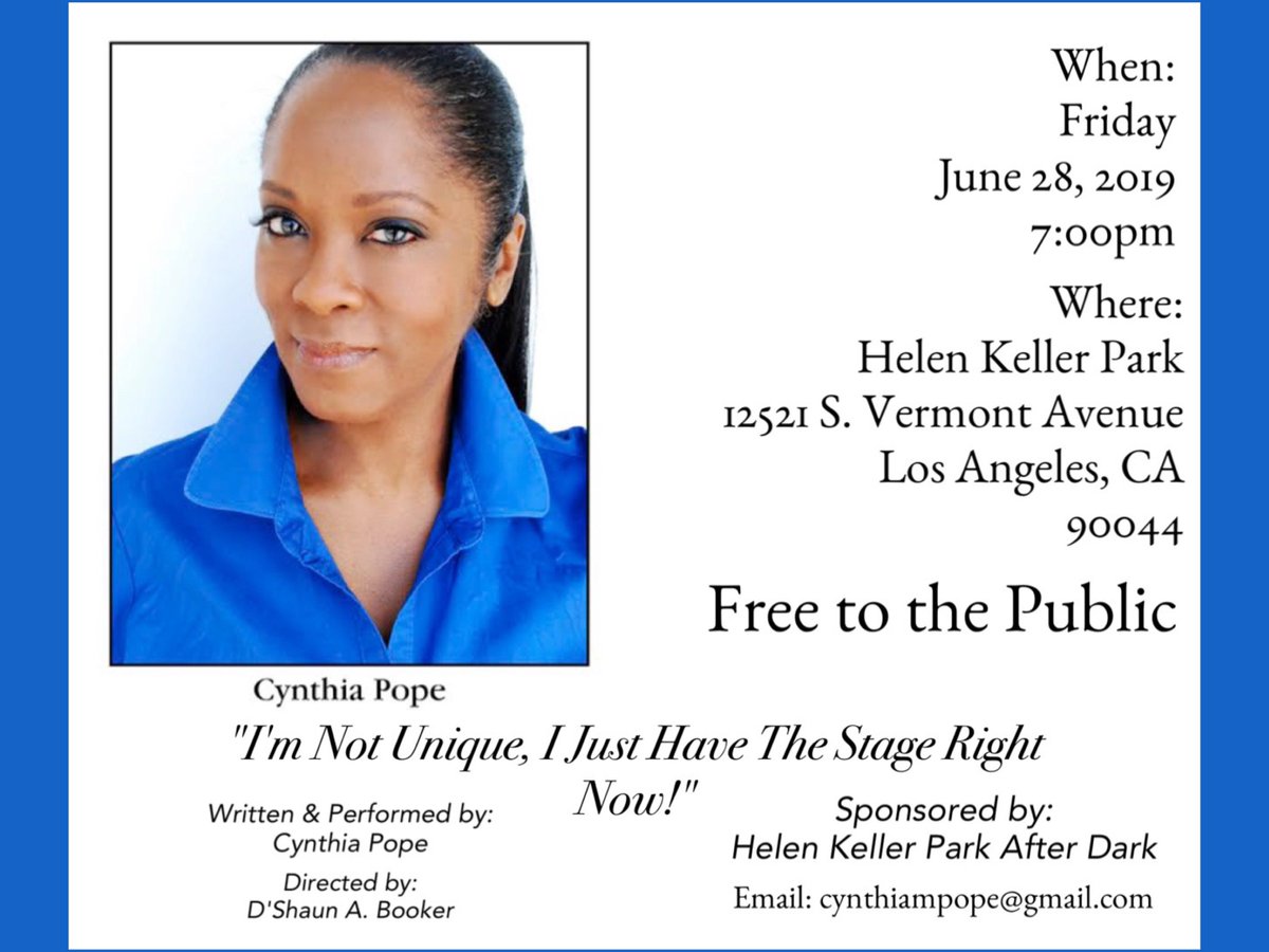 iamcynthiapope's tweet photo. #OneWomanShow #actorinla #FreeEvent Everybody's invited to my first🙌 stage reading🎭. I'll have you rollin' on the floor🤣❗️ https://t.co/L5G2WaZriy