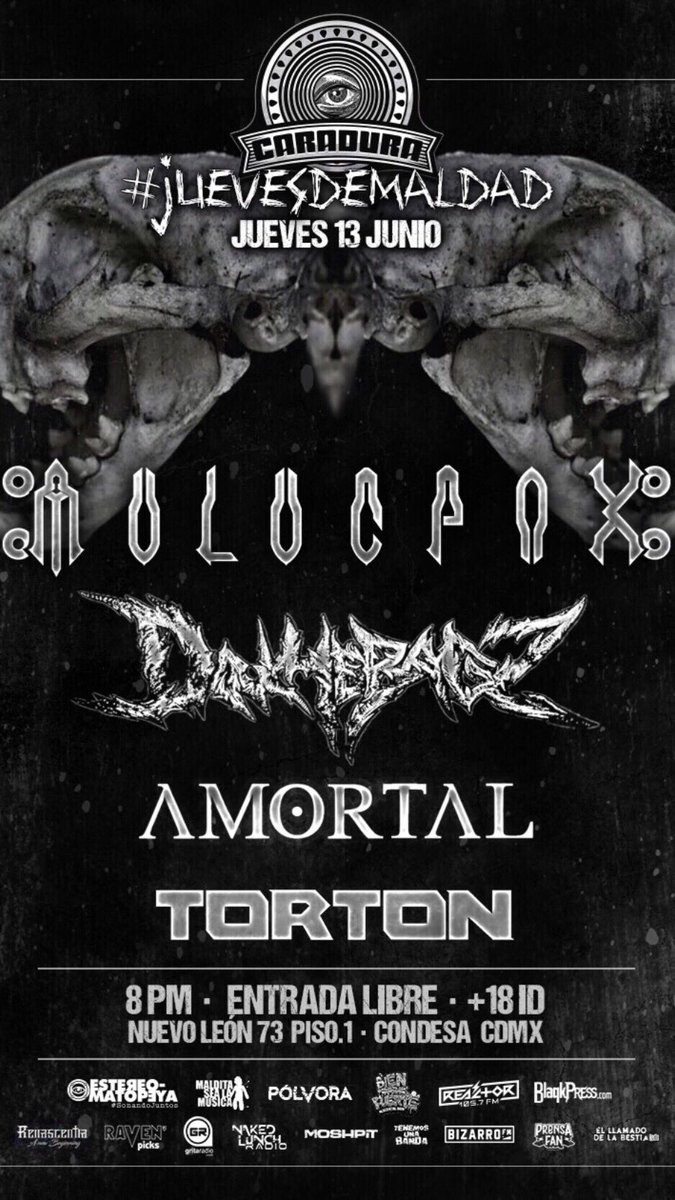 TORTONTORTON's tweet photo. #JuevesDeMaldad en @caraduramx  
Jueves 13 de Junio 2019
@MulucPax #Douchebagz @Amortalband y @TORTONTORTON  

Acceso 8 pm 
IFE/INE Indispensable
Entrada Gratuita 

#Metal #MetalMexico  #MexicoCity  #Mexico #CaraduraBar https://t.co/lEqKAAJgTk