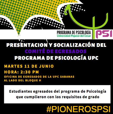 PsicologiaUPC's tweet photo. #PsicologíaUPCtedice mañana tenemos reunión de egresados del programa de psicología. 
#PionerosPSI los esperamos para la presentación y socialización del comité de egresados del Programa. 

Conoce, comparte, participa https://t.co/r1mAzP1W6j