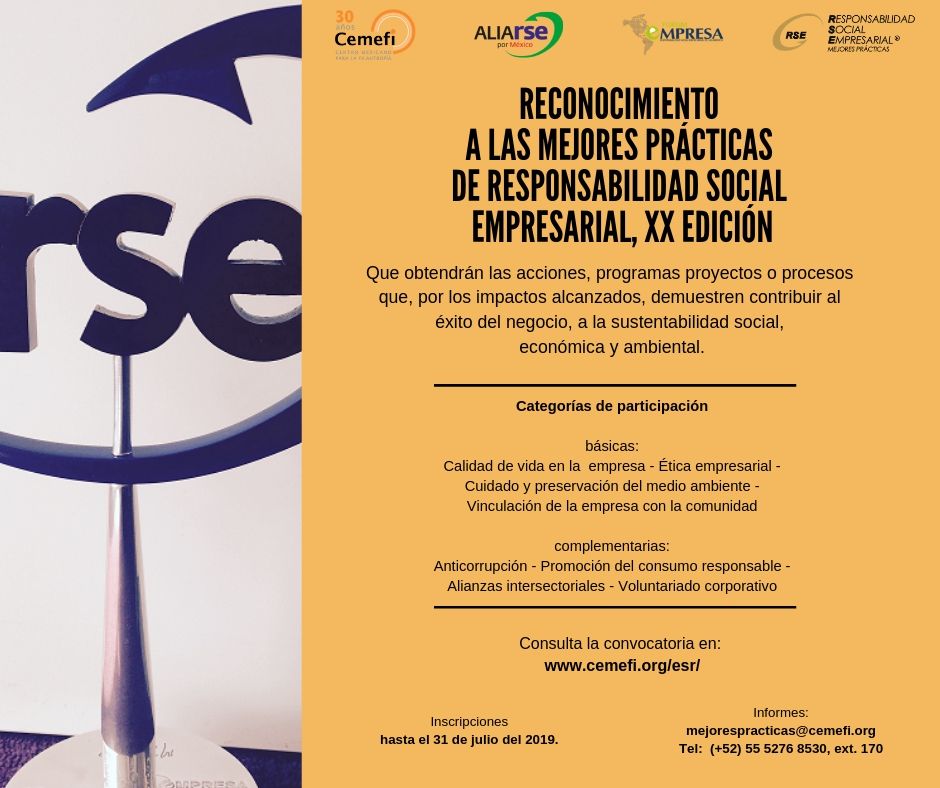 Cemefi_RSE's tweet photo. Ya inició la convocatoria de la XX Edición del Reconocimiento a las Mejores Prácticas de Responsabilidad Social Empresarial. Inscripciones cierran el 31 de julio. Consulta las bases en: https://t.co/uCVDaW5avd #MejoresPracticasRSE #RSE #ESR https://t.co/GLpOMIp2wl