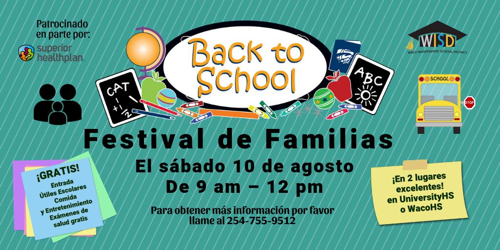 It's not too early to mark your calendar for this year's <a href="/WacoISD/">Waco ISD</a> Family Fest. It will be held <a href="/TrojansUHS/">University High School - Waco</a> and <a href="/WacoHighSchool/">Waco High School</a> on Saturday, Aug. 10, from 9-noon. Admission is FREE!