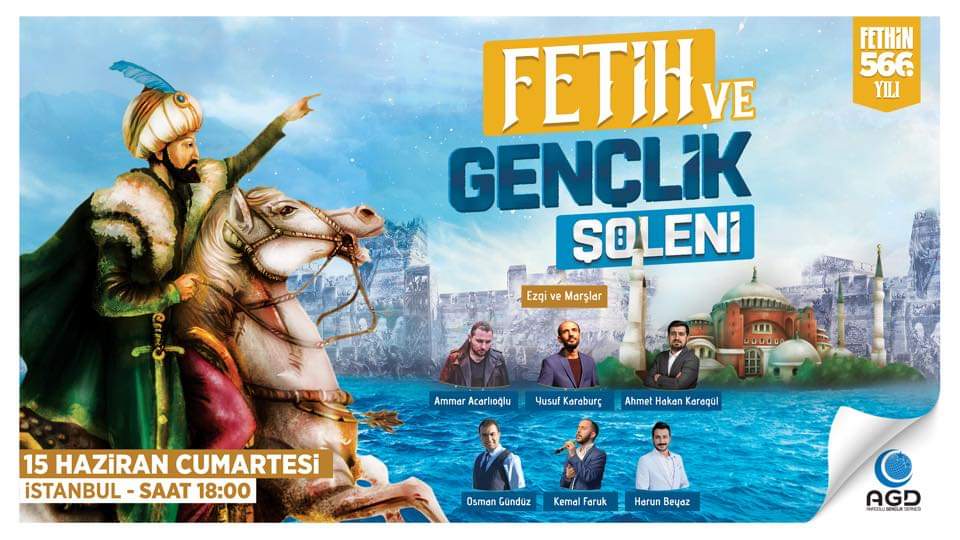 ikevbevler's tweet photo. Ezgi ve Marşlarıyla; Ammar Acarlıoğlu, Yusuf Karaburç, Ahmet Hakan Karagül, Osman Gündüz, Kemal Faruk ve Harun Beyaz Fetih ve Gençlik Şöleni’nde! 

Fetih Nesli İSTANBUL’da buluşuyor!

🗓 15 Haziran 2019 | Cumartesi
📍 İSTANBUL https://t.co/VyFuIj7m88