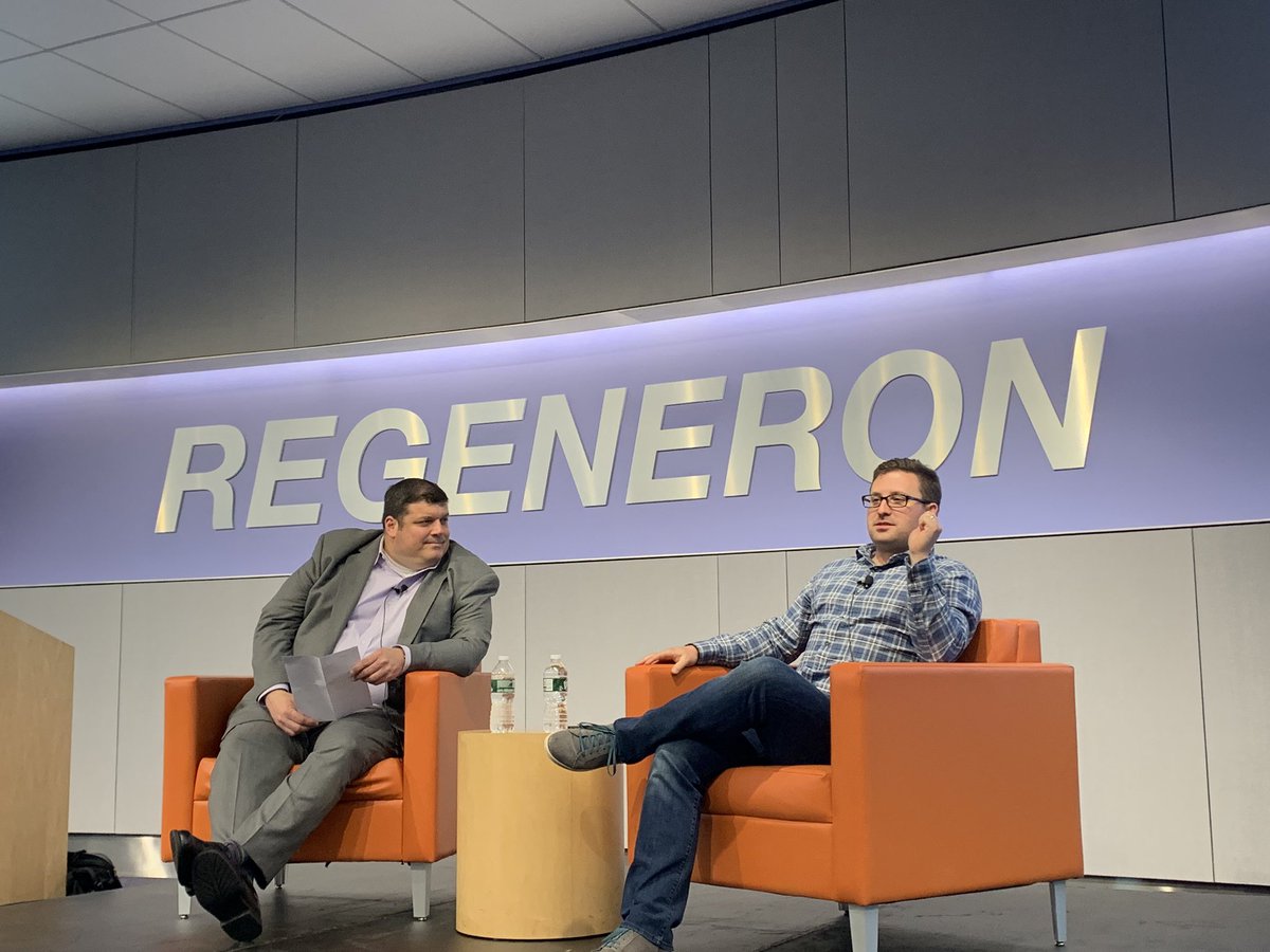 LifeSciNY's tweet photo. John Overton of the @Regeneron Genetics Center discusses #genetics and #drugdrevelopment with @MarioNacinovich of @AxonComms in a fireside chat #MedTechIDEAS https://t.co/LjzVmTjOoa