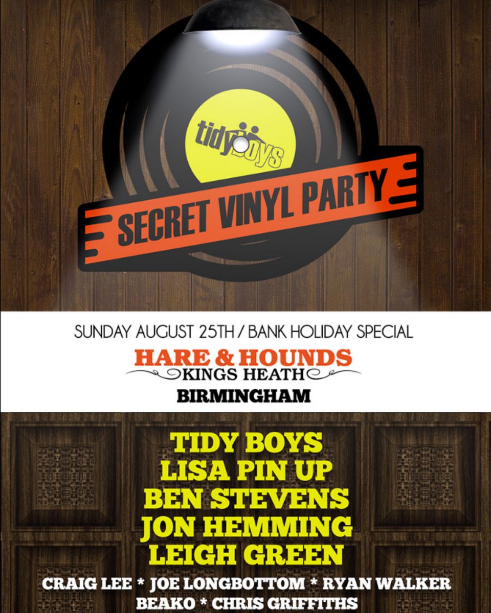 moreonthedoor's tweet photo. The Tody Boys Secret Vinyl Party comes to Birmingham this August bank holiday along with a wicked lineup. 

Get your tickets here: 
https://t.co/nYL8nDz2bY

#hardhouse #tidyboys #tickets #clubbing #harddance #events #secretvinylparty  #moreonthedoor https://t.co/8RuuTul9fe